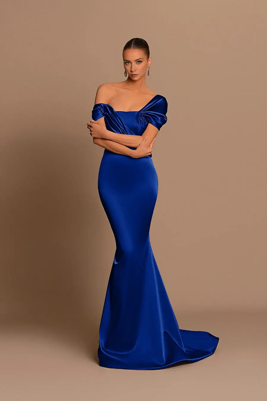Fashion Formal Women's Dresses Glamorous Mermaid Off the Shoulder Sleeveless Pleated Long Affordable Prom Dress