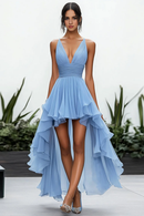 AABEI DRESS Hot Sale Prom Dress A Line Deep V-Neck High-Low Chiffon Ruched Fashion Formal Dress
