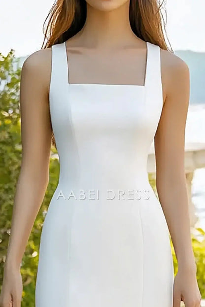 AABEI DRESS Hot Sale Homecoming Dress Elegant Sheath Square Neck Sleeveless Tea-Length Simple Graduation Dress