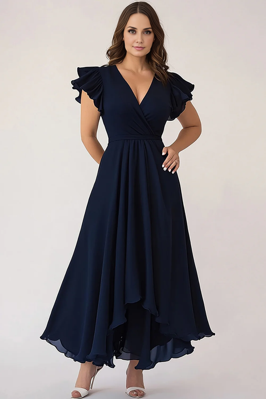 AABEI DRESS Mother Of The Bride Dress A Line V Neck Cap Sleeves Ruched Long Plus Size Formal Wear Dresse
