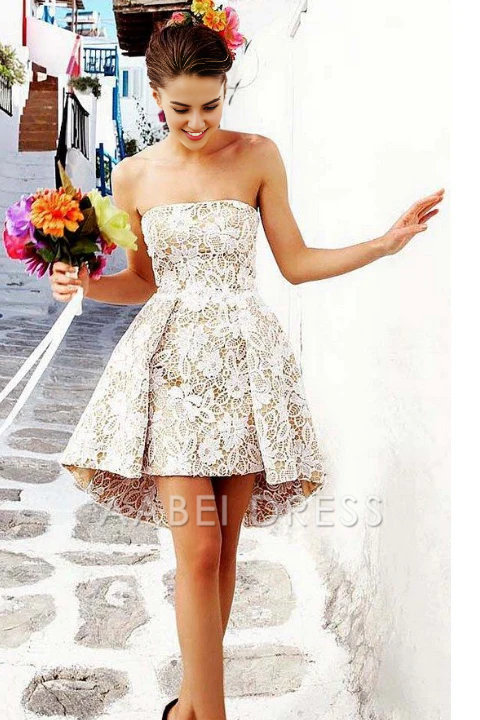 AABEI DRESS New Homecoming Dress A-line Strapless Lace Sexy Junior Dresses Sexy Short Prom Dress
