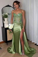 AABEI DRESS Prom Dress Stunning Mermaid Spaghetti Straps Pleated Long Glitter High Slit Luxurious Formal Dress