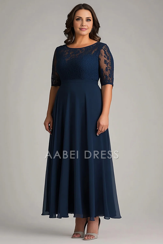 AABEI DRESS Mother Of The Bride Dress Lace Half Sleeves A Line Long Plus Size Retro Elegant Formal Wear Dresse