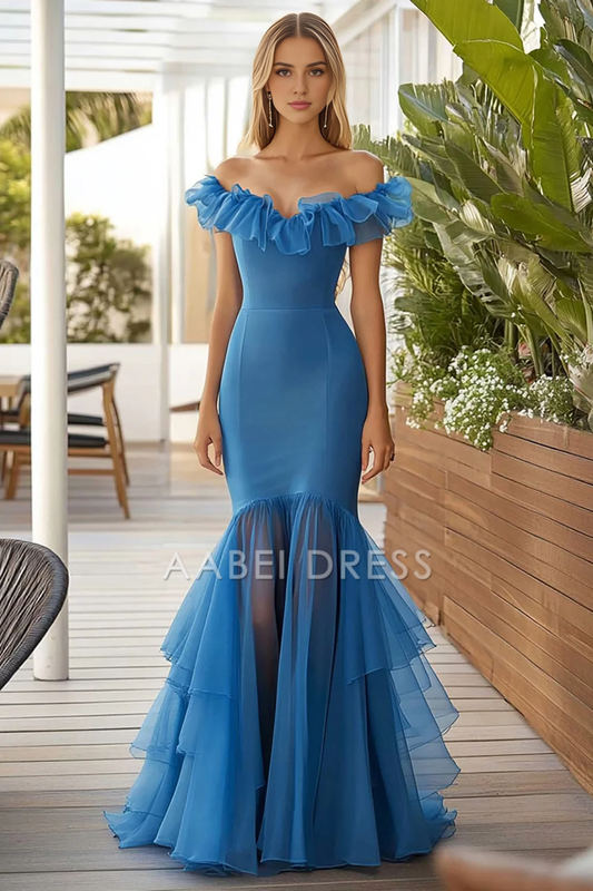 AABEI DRESS Hot Sale Prom Dress Elegant Mermaid Off The Shoulder Tiers Ruched Long Fashion Formal Dress