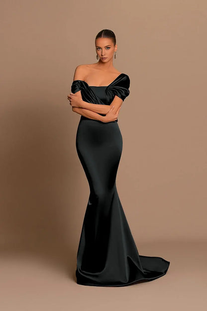 Fashion Formal Women's Dresses Glamorous Mermaid Off the Shoulder Sleeveless Pleated Long Affordable Prom Dress