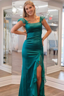 Evening Dress Square Neck Ruffle Slit Backless Sweep Train Prom Dress Elegant Exquisite Formal Women's Dresses