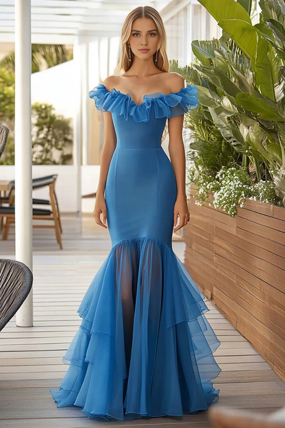 AABEI DRESS Hot Sale Prom Dress Elegant Mermaid Off The Shoulder Tiers Ruched Long Fashion Formal Dress