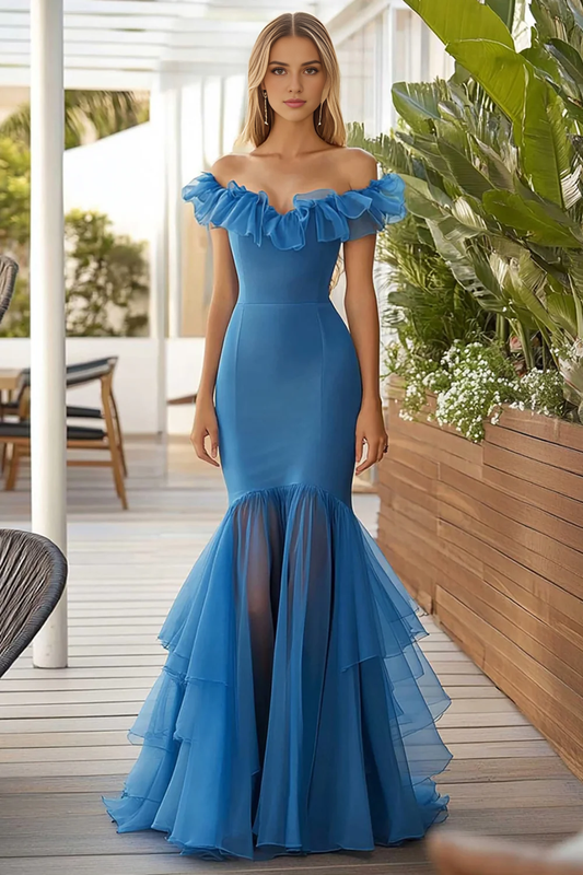 AABEI DRESS Hot Sale Prom Dress Elegant Mermaid Off The Shoulder Tiers Ruched Long Fashion Formal Dress