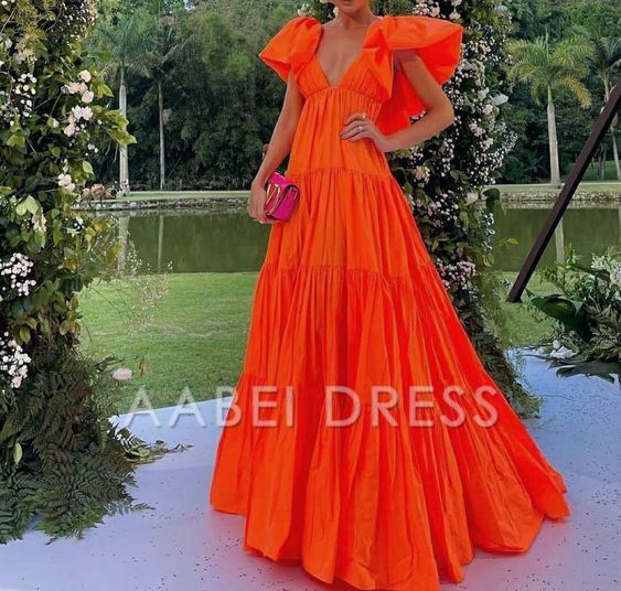 AABEI DRESS Prom Dress A-Line Deep V Neck Short Sleeves Pleated Long Exquisite Adoration Dress