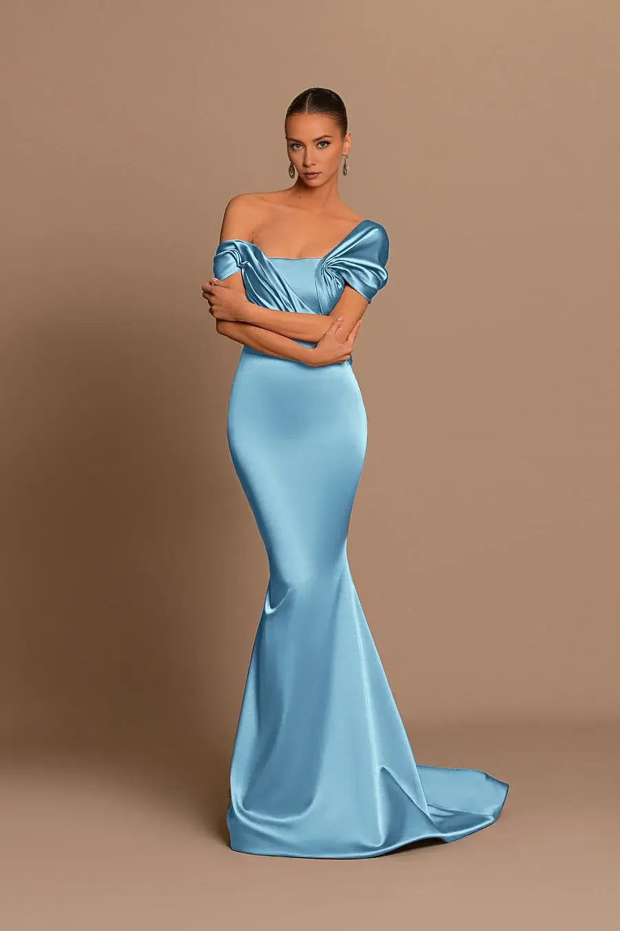 Fashion Formal Women's Dresses Glamorous Mermaid Off the Shoulder Sleeveless Pleated Long Affordable Prom Dress