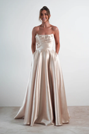 AABEI DRESS Prom Dress Strapless Gown With Straight Neckline Pockets Pleated Slit Leg Elegant Dress