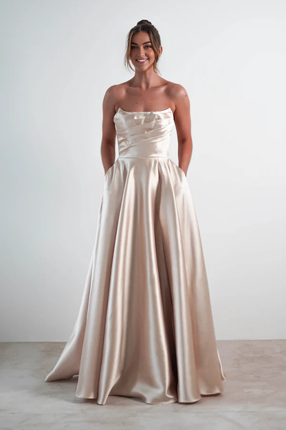 AABEI DRESS Prom Dress Strapless Gown With Straight Neckline Pockets Pleated Slit Leg Elegant Dress