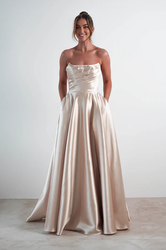 AABEI DRESS Prom Dress Strapless Gown With Straight Neckline Pockets Pleated Slit Leg Elegant Dress
