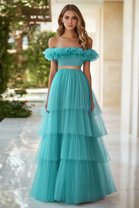 AABEI DRESS Hot Sale Prom Dress A Line Off The Shoulder Pleated Tulle Tiers High Quality Long Formal Dress