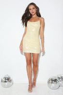 Champagne Gold Sequin Sheath Spaghetti Strap Sleeveless Sparkle Charming Short Dress Hot Sale Homecoming Dress