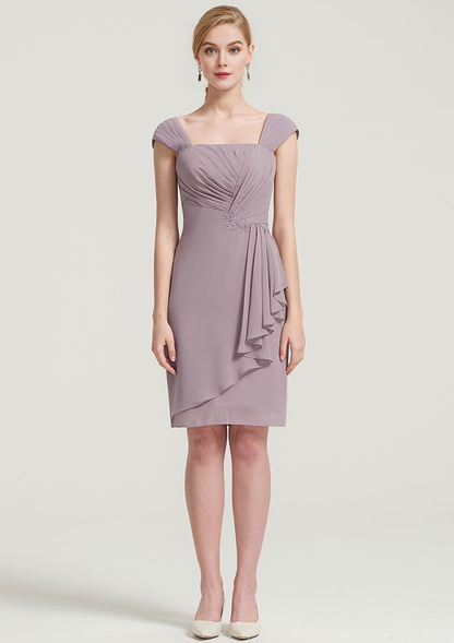 Elegant Wedding Guest Dresses Chiffon Sheath Square Neckline Sleeveless Pleated Beading With 3/4 Long Sleeve Jacket Two-Piece Knee-Length Bargain Mother of the Bride Dress