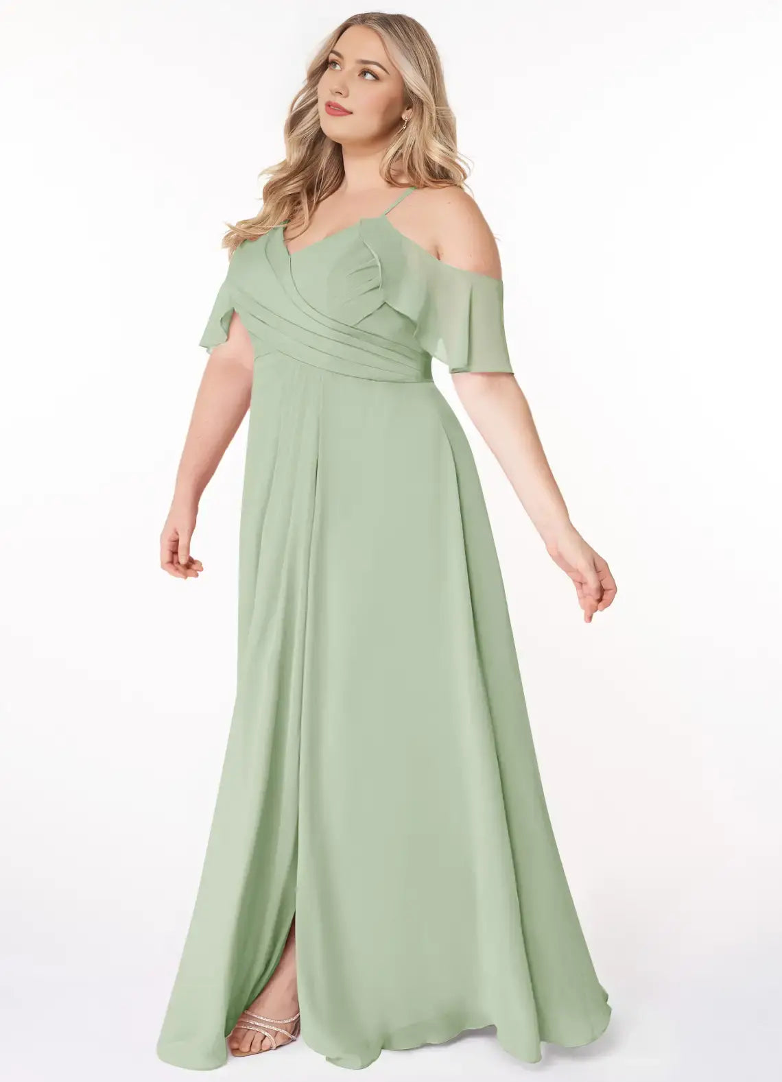 Wedding Guests Dresses Elegant Dusty Sage A-Line V-Neck Spaghetti Strap Ruffles Off Shoulder Pleated Side Fork Plus Size Formal Dress Discount Hot Sale Prom Dress