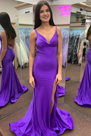 AABEI DRESS Prom Dress Charming Mermaid V Neck Satin Backless Long with Slit Formal Dress