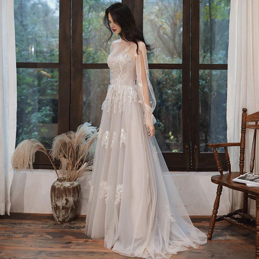 Wedding Dress Long Sleeves Lace Tulle A Line Long Elegant Fantastic Luxury Formal Wear Dresses