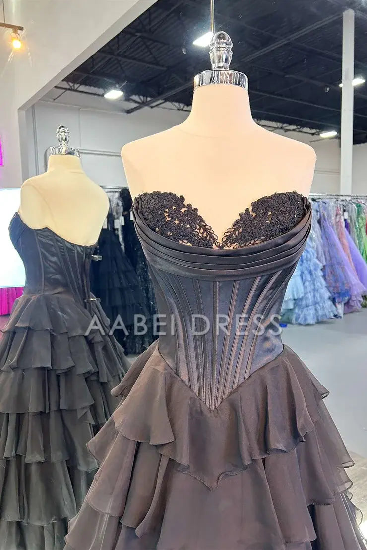 AABEI DRESS Prom Dress Cute Sweetheart A-Line Ruffle Chiffon Tiered Long With Split Exquisite Formal Dress