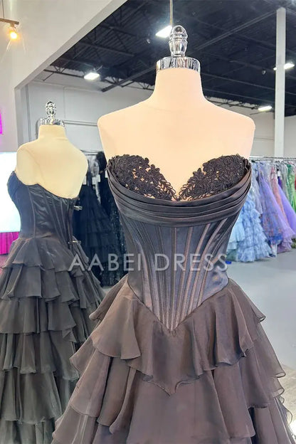 AABEI DRESS Prom Dress Cute Sweetheart A-Line Ruffle Chiffon Tiered Long With Split Exquisite Formal Dress