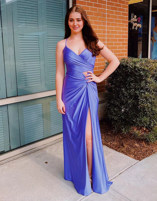 Evening Dress Sheath Spaghetti Straps Corset Pleated Prom Dress Backless Side Fork Formal Women's Dresses
