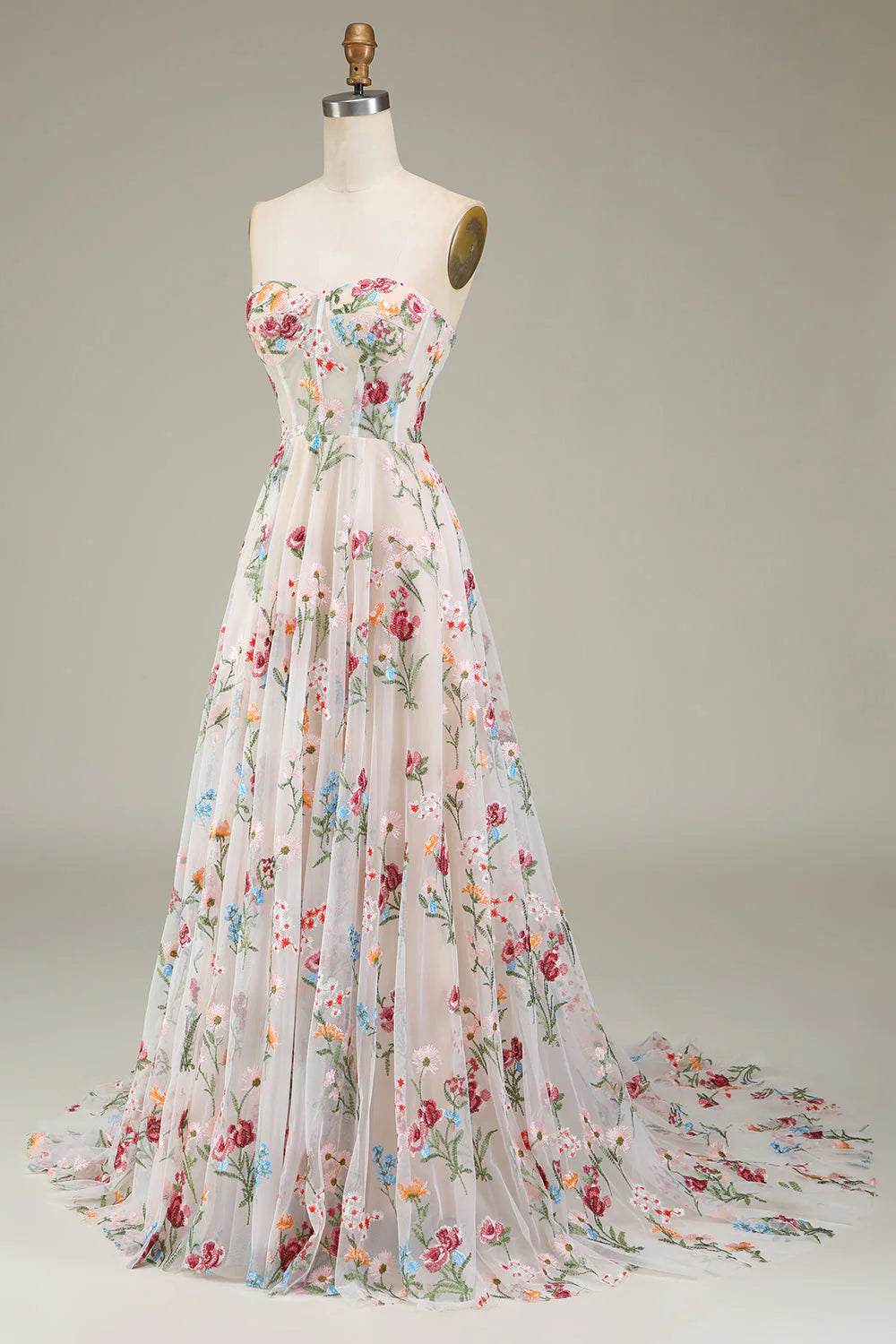 Exquisite Party Dress A-Line Strapless Corset Sweetheart Neckline With Flower Backless Ruched Hem Romantic Long Hot Sale Prom Dresses