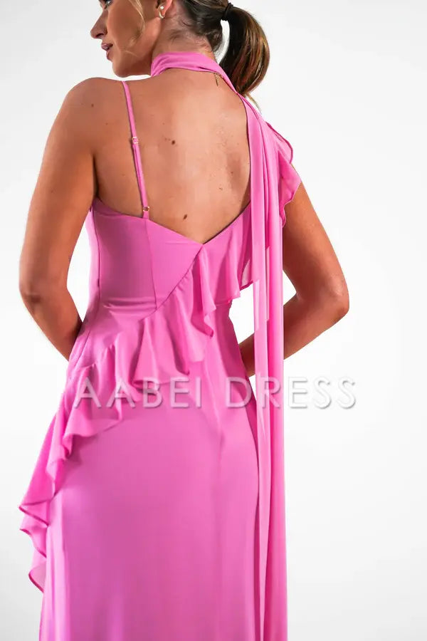 AABEI DRESS Prom Dress One Cape Shoulder Soft Ruffle Side Fork Charming Fashion Dress