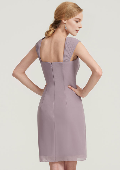 Elegant Wedding Guest Dresses Chiffon Sheath Square Neckline Sleeveless Pleated Beading With 3/4 Long Sleeve Jacket Two-Piece Knee-Length Bargain Mother of the Bride Dress