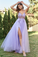 AABEI DRESS Hot Sale Prom Dress Gorgeous Tulle A-Line Spaghetti Strap Backless Side Fork Formal Dress
