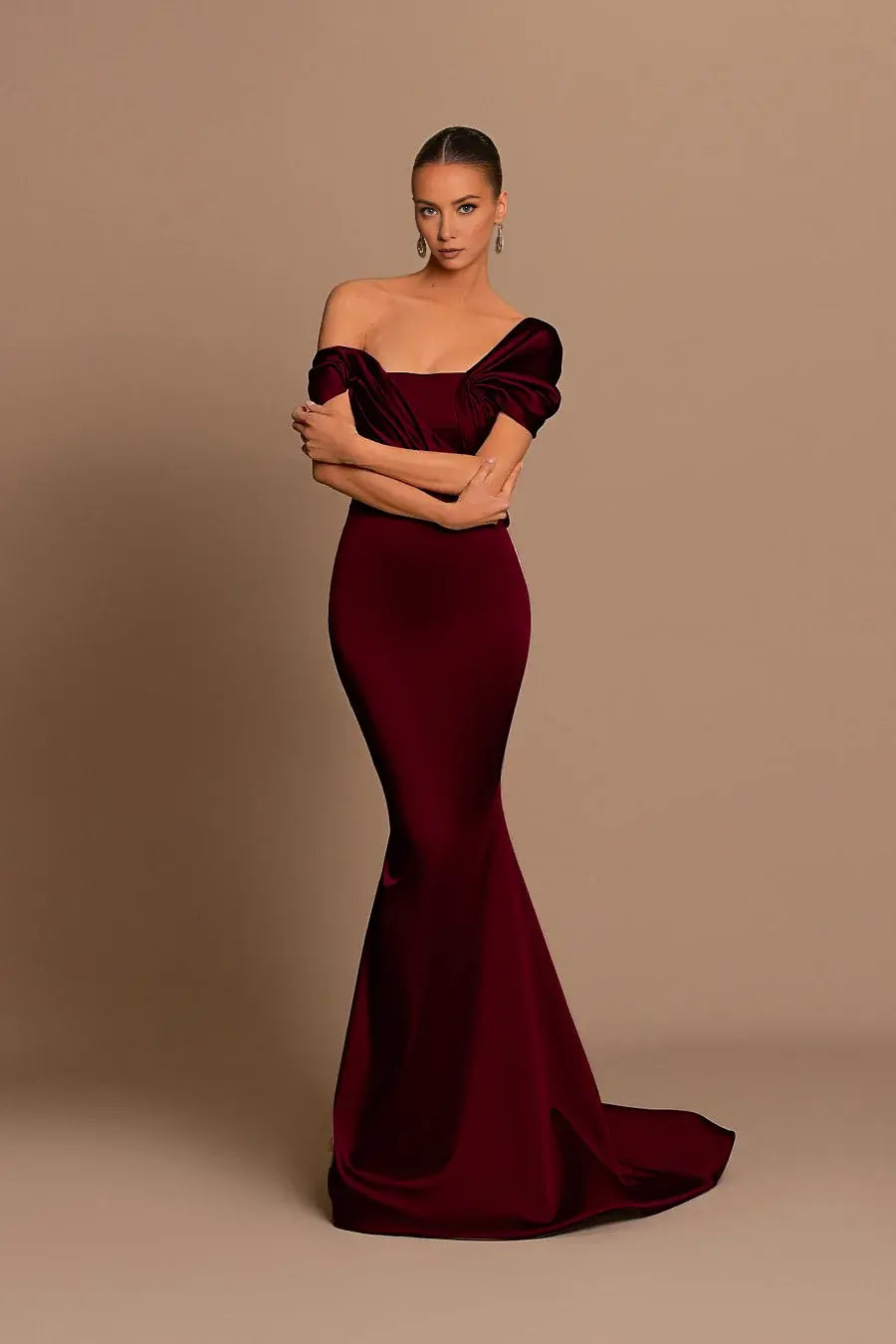 Fashion Formal Women's Dresses Glamorous Mermaid Off the Shoulder Sleeveless Pleated Long Affordable Prom Dress