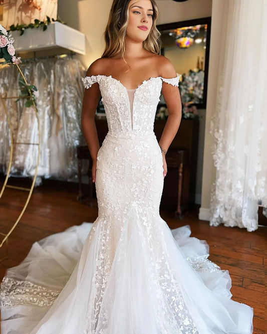 Wedding Dress Off The Shoulder Lace Mermaid Cultivate oneself Gorgeous Formal Wear Dresses