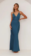Sleek Sheath Deep V Spaghetti Strap Open Back Floor Length Evening Dress