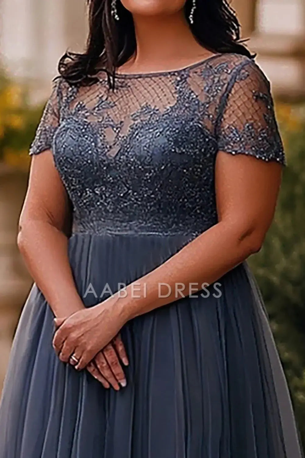AABEI DRESS Mother Of The Bride Dress A Line Plus Size Tulle Lace Short Sleeve Long Retro Formal Wear Dresse