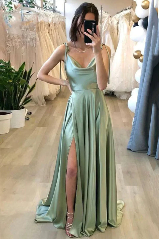 AABEI DRESS Hot Sale Prom Dress Simple A Line Spaghetti Straps Backless Side Fork Long Fashion Formal Dress