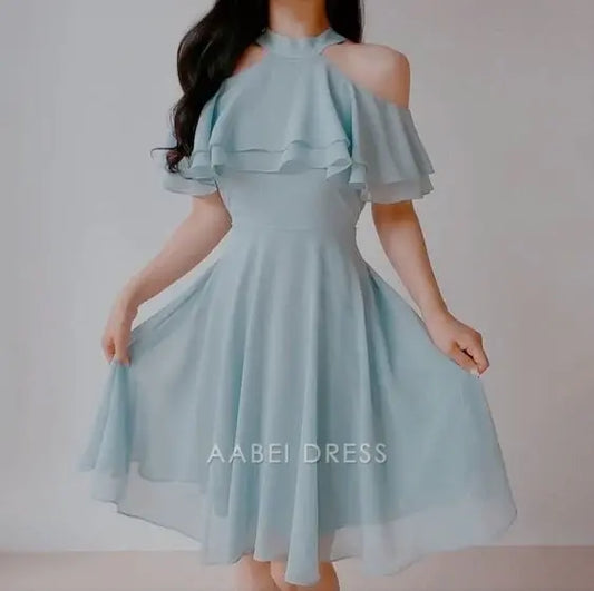 AABEI DRESS Short Party Dress A Line Dreamy Flowy Halter Neck Ruched Fashion Homecoming Dress