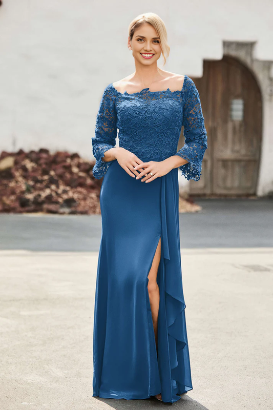 AABEI DRESS Mother of the Bride Dresses Ruffles Long Sleeves Sheath Dress With Slit Elegant Formal Dress Wedding Guests Dresses
