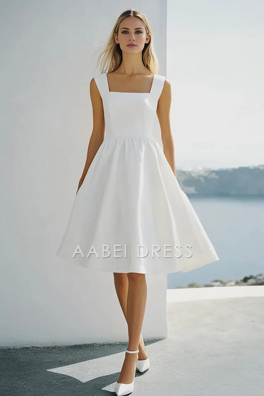 AABEI DRESS Hot Sale Homecoming Dress A Line Square Neck Sleeveless Simple Knee-Length Graduation Dress