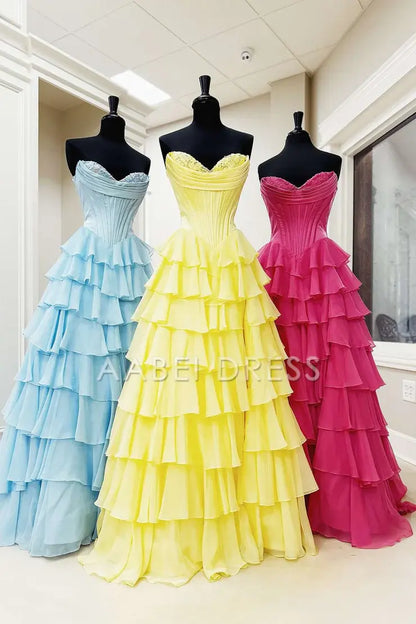 AABEI DRESS Prom Dress Cute Sweetheart A-Line Ruffle Chiffon Tiered Long With Split Exquisite Formal Dress