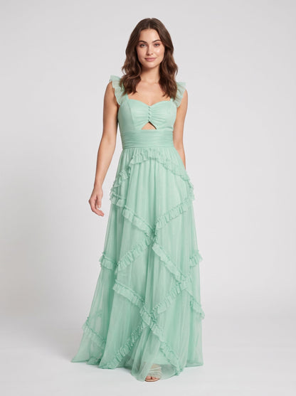 Sky Blue Chiffon A-Line Sweetheart Back Zip Floor-Length Dress