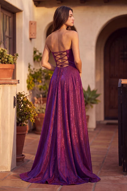 Magenta A Line Strapless Corset Lace Up Floor Prom Gown