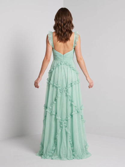Sky Blue Chiffon A-Line Sweetheart Back Zip Floor-Length Dress