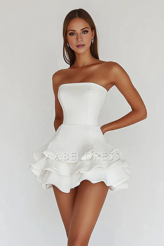 AABEI DRESS Hot Sale Homecoming Dress A Line Strapless Ruffles Fashion Short Graduation Dress