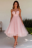 AABEI DRESS Hot Sale Prom Dress Elegant A Line Strapless Tulle Knee-Length Fashion Formal Dress