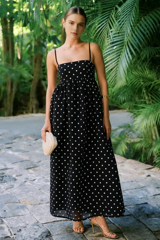 Fashion Prom Dress Black White A Line Polka Dots Spaghetti Strap Sleeveless Backless Pregnant Woman Bargain Long Wedding Guest Dress