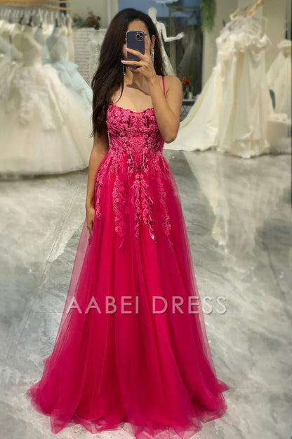 AABEI DRESS Prom Dress A Line Spaghetti Straps Tulle Long Appliques Fashion Charming Dress