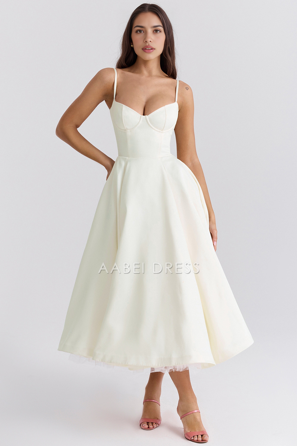 AABEI DRESS Elegant Strap Princess Dresses Sexy Low Cut Backless Double Layer Hem Party Dress
