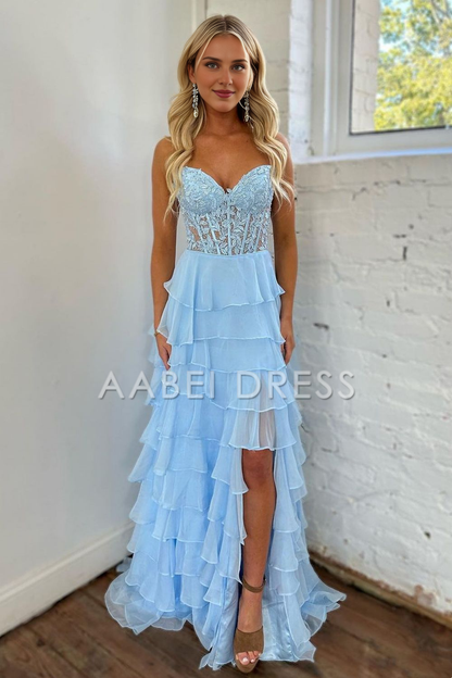 AABEI DRESS Prom Dress Elegant A-Line Sweetheart Lace And Chiffon Layering With Slit Long Exquisite Formal Dress