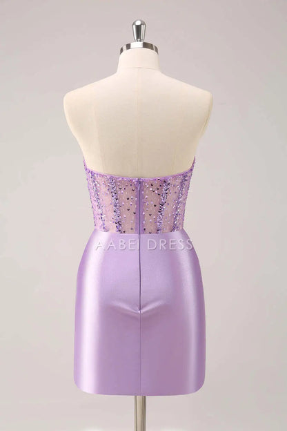 AABEI DRESS New Homecoming Dress Charming Sparkly Strapless Sweetheart Beading Corset Tight Short Graduation Dress