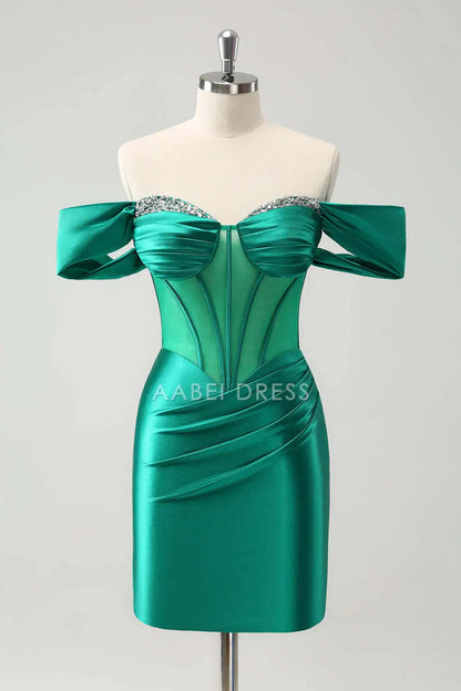 AABEI DRESS New Homecoming Dress Elegant Sheath Sweetheart Off the Shoulder Sleeveless Pleated Beading Short Graduation Dress